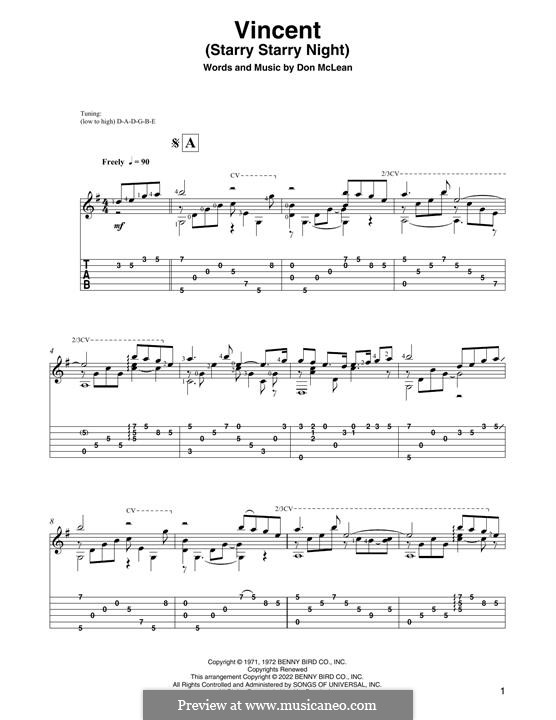 Vincent (Starry Starry Night): Für Gitarre by Don McLean