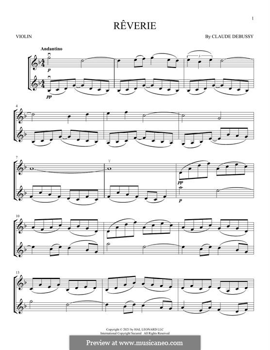 Rêverie, L.68: Für zwei Violinen by Claude Debussy