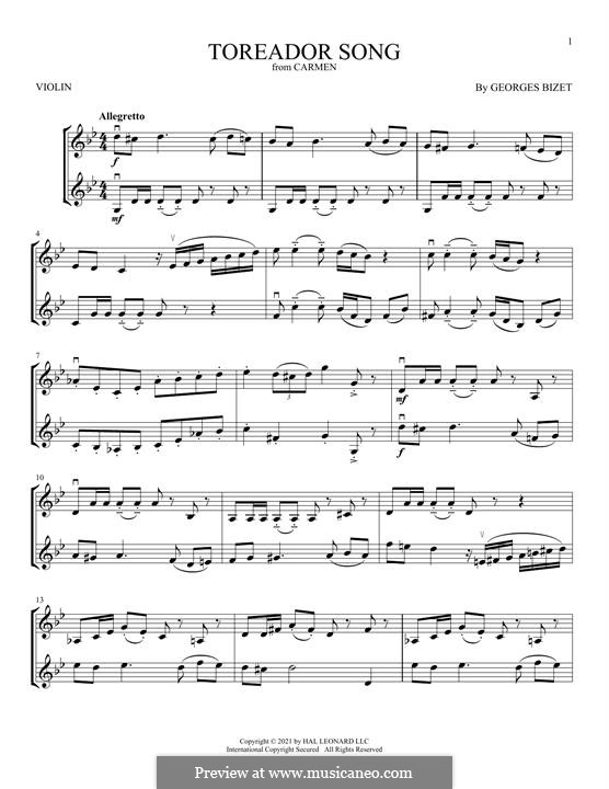 Toreador's Song: Für Violine by Georges Bizet