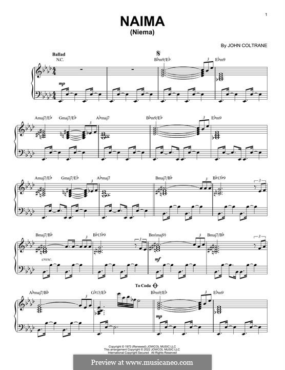 Naima (Niema): Für Klavier (jazz version) by John Coltrane