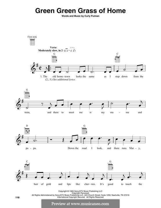 Green Green Grass of Home: Für Ukulele by Curly Putman