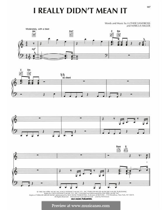 I Really Didn't Mean It: Für Stimme und Klavier (oder Gitarre) by Marcus Miller