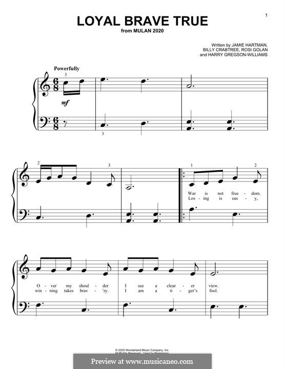 Loyal Brave True (from Mulan) Christina Aguilera: Für Klavier by Harry Gregson-Williams, Jamie Hartman, Rosi Golan