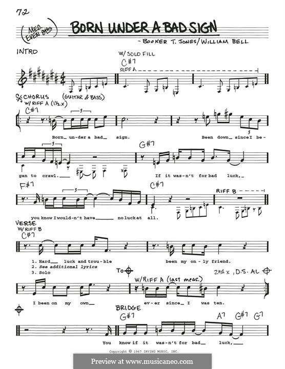 Born Under a Bad Sign: Melodische Linie by Booker T. Jones, William Bell