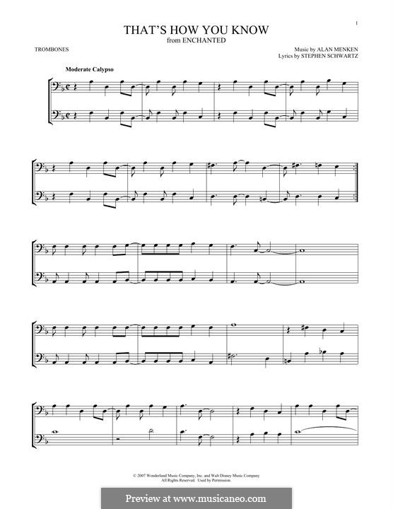 That's How You Know (from Enchanted): For two trombones by Alan Menken