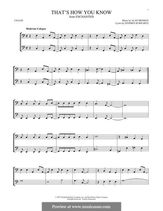 That's How You Know (from Enchanted): Für zwei Cellos by Alan Menken