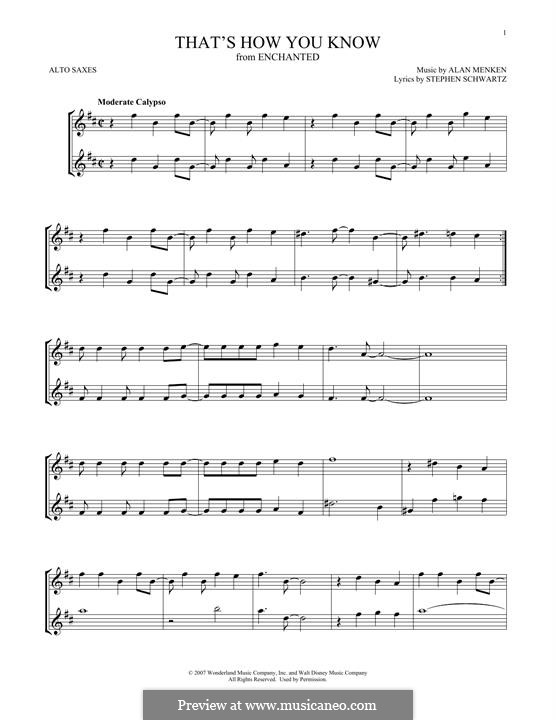 That's How You Know (from Enchanted): For two alto saxophones by Alan Menken