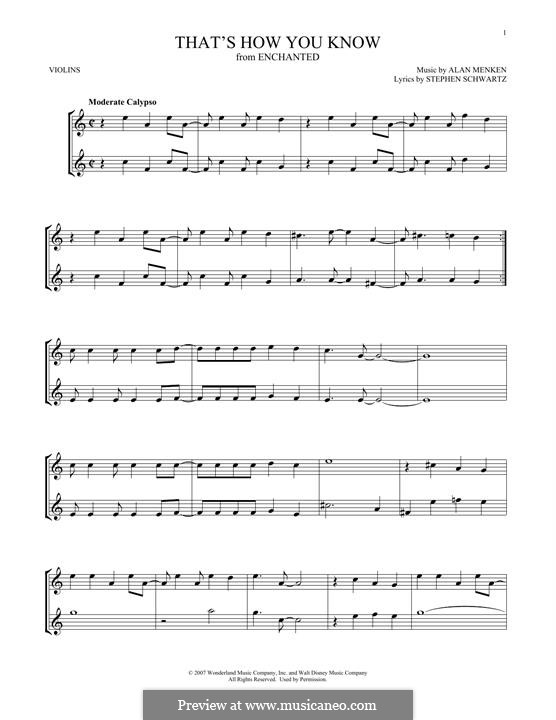 That's How You Know (from Enchanted): Für zwei Violinen by Alan Menken