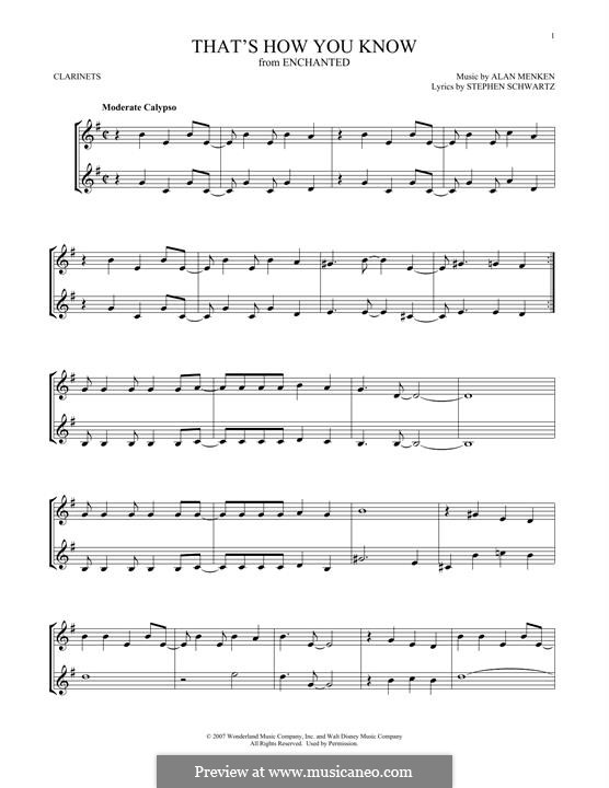 That's How You Know (from Enchanted): Für zwei Klarinetten by Alan Menken