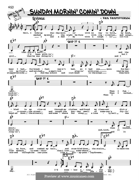 Sunday Mornin' Comin' Down: Melodische Linie by Kris Kristofferson