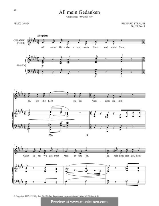 No.1 All mein' Gedanken: High Voice by Richard Strauss