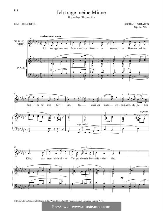 No.1 Ich trage meine Minne: High Voice by Richard Strauss