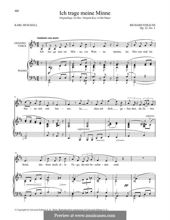 No.1 Ich trage meine Minne: Low Voice by Richard Strauss