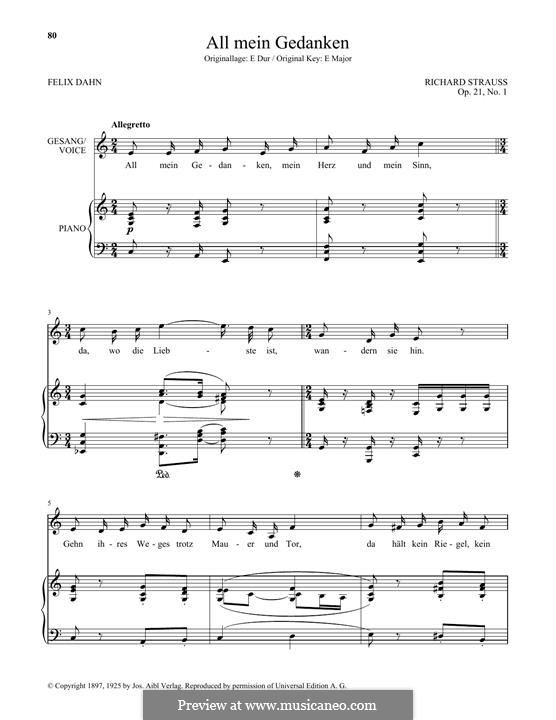 No.1 All mein' Gedanken: Low Voice by Richard Strauss