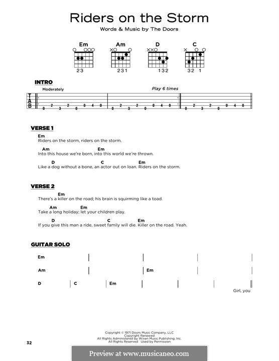 Riders On The Storm: Lyrics and guitar chords by The Doors