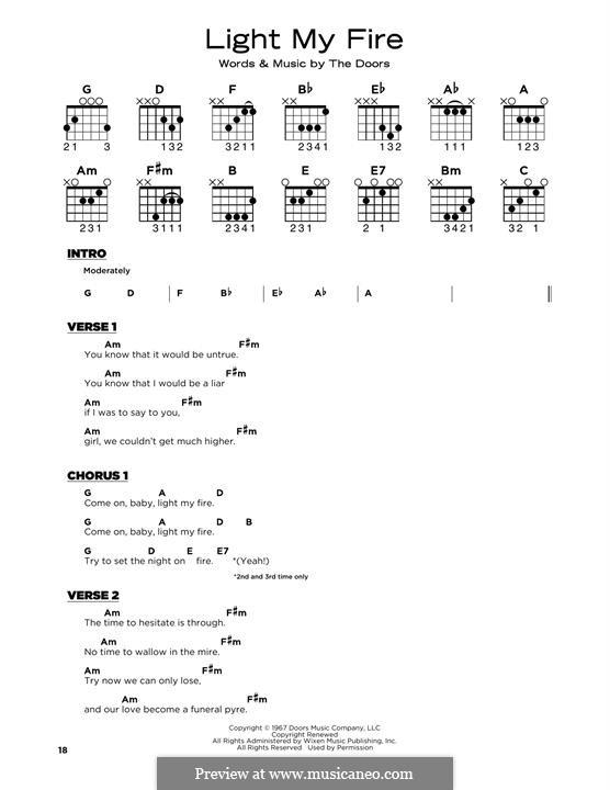 Light My Fire: Lyrics and guitar chords by The Doors