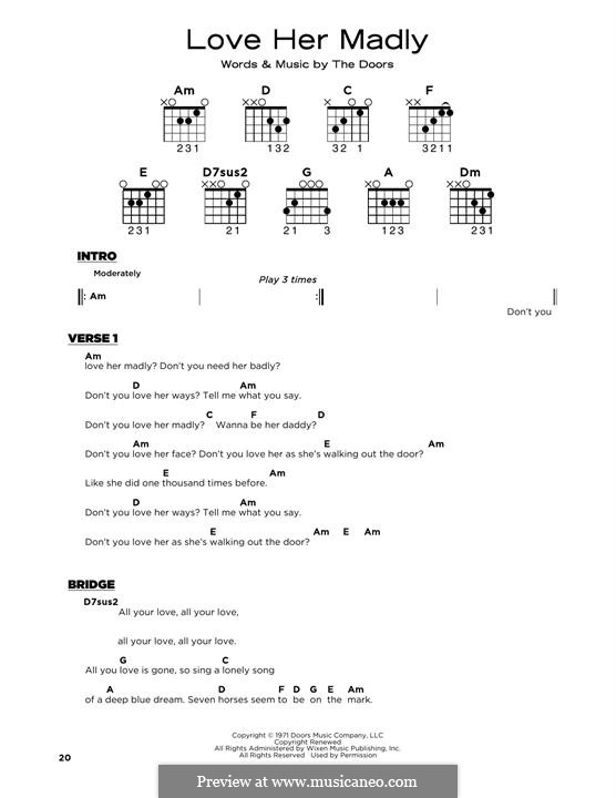 Love Her Madly: Lyrics and guitar chords by The Doors