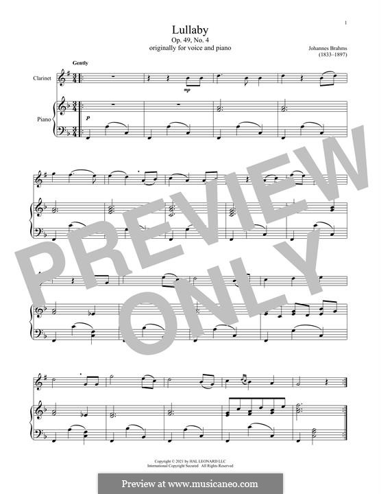 Nr.4 Wiegenlied: Für Klarinette und Klavier by Johannes Brahms