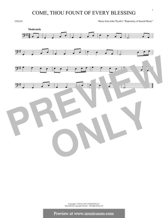 Come, Thou Fount of Every Blessing: Für Cello by John Wyeth
