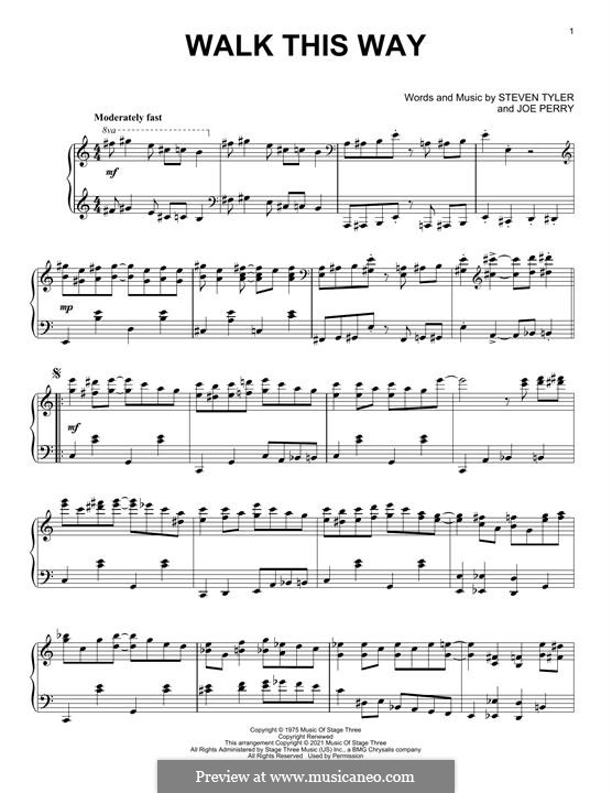 Walk This Way (Aerosmith and Run D.M.C.): For piano (classical version) by Joe Perry, Steven Tyler