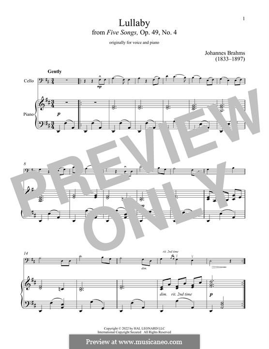 Nr.4 Wiegenlied: Für Cello und Klavier by Johannes Brahms