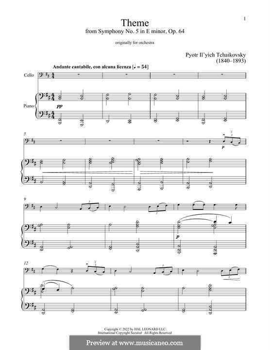 Teil II: Arrangement for cello and piano (fragment) by Pjotr Tschaikowski