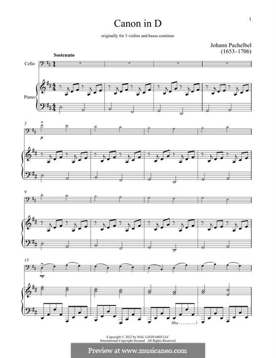 Two instrument version: Für Cello und Klavier by Johann Pachelbel