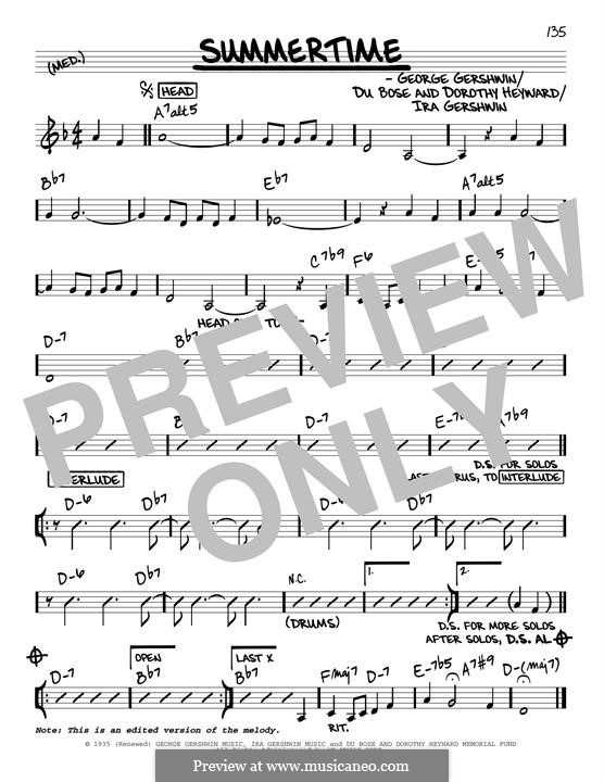 Summertime, vocal version: Melodische Linie by George Gershwin