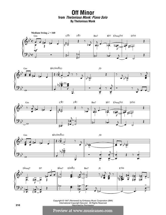Off Minor: Für Klavier by Thelonious Monk