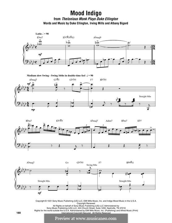 Mood Indigo: Für Klavier (Thelonious Monk) by Irving Mills, Albany Bigard, Duke Ellington
