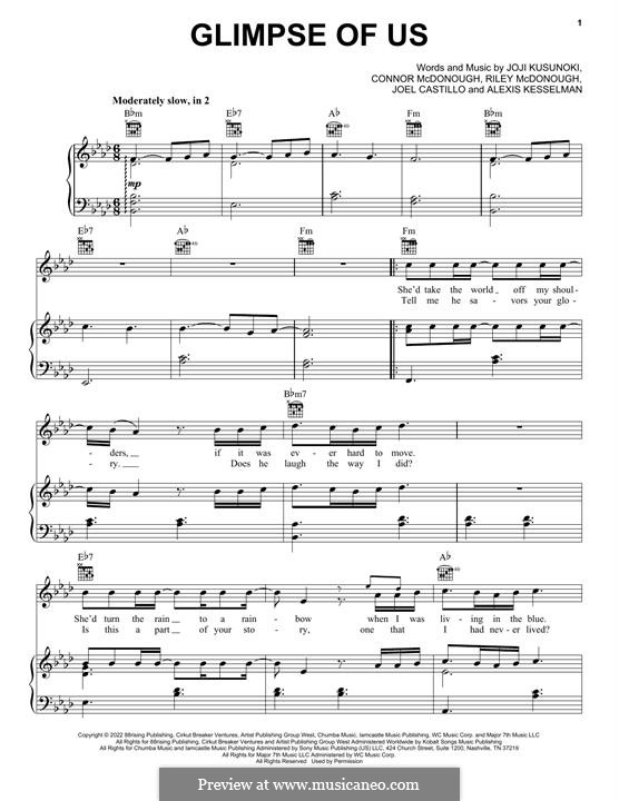 Glimpse Of Us (Joji): Für Stimme und Klavier (oder Gitarre) by Connor McDonough