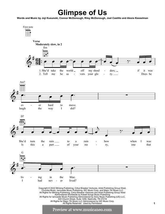 Glimpse Of Us (Joji): Für Ukulele by Connor McDonough