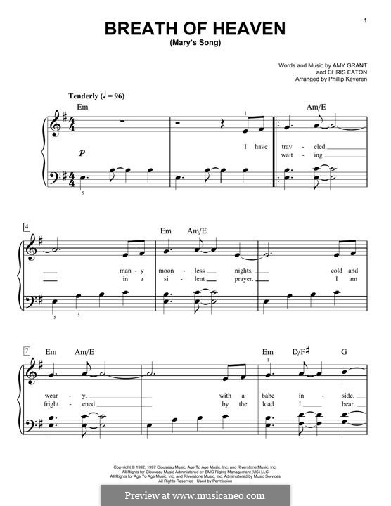 Breath of Heaven (Mary's Song): Für Klavier, leicht by Chris Eaton