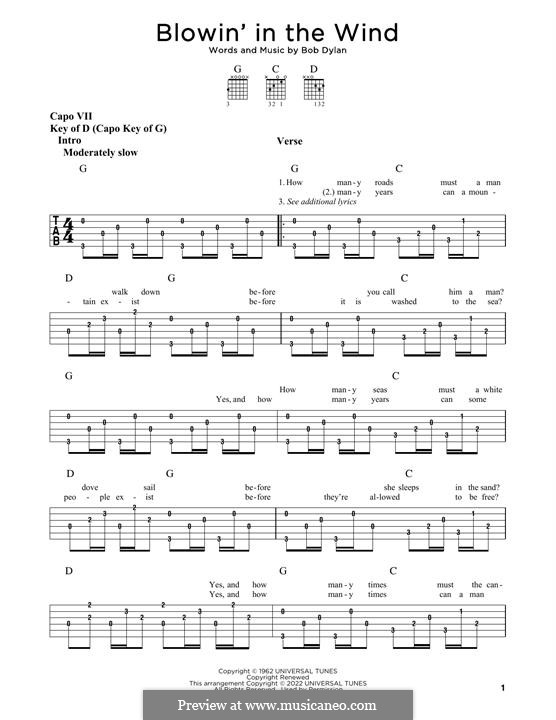 Blowin' in the Wind: Für Gitarre by Bob Dylan