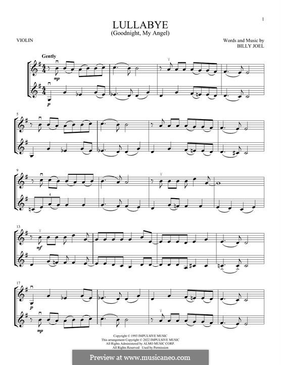 Lullabye (Goodnight, My Angel): Für zwei Violinen by Billy Joel