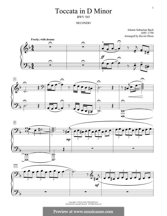 Toccata und Fuge in d-Moll, BWV 565: Für Klavier, vierhändig by Johann Sebastian Bach
