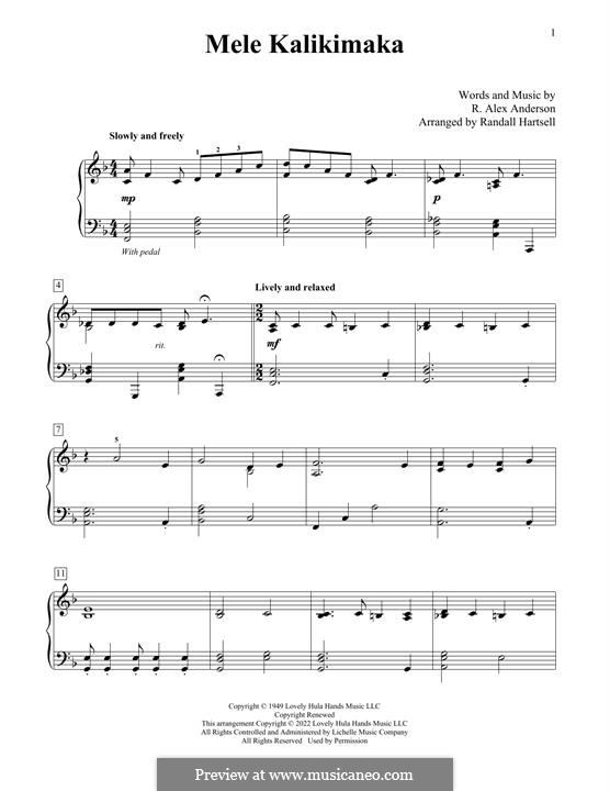 Mele Kalikimaka: Für Klavier by Robert Alexander Anderson