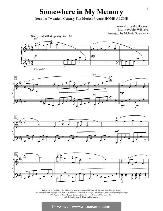 Somewhere in My Memory (from Home Alone): Für Klavier by John Williams