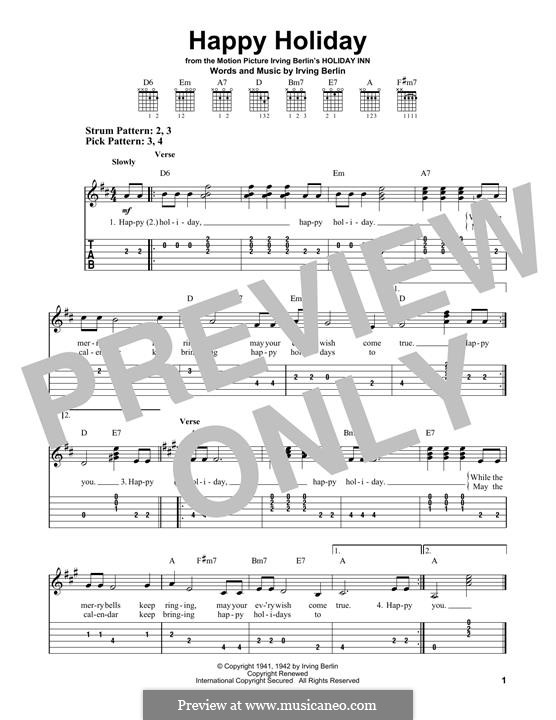 Happy Holiday: Für Gitarre mit Tabulatur by Irving Berlin