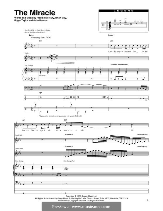 The Miracle (Queen): Transcribed score by Brian May, Freddie Mercury, John Deacon, Roger Taylor