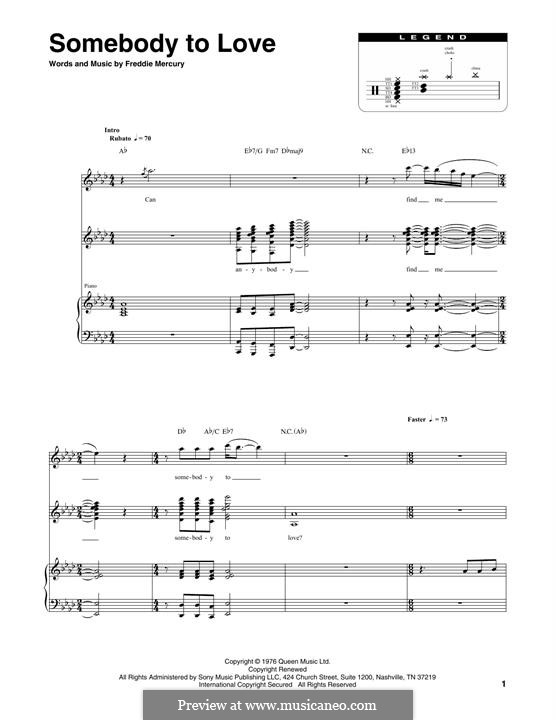 Somebody to Love (Queen): Transcribed score by Freddie Mercury