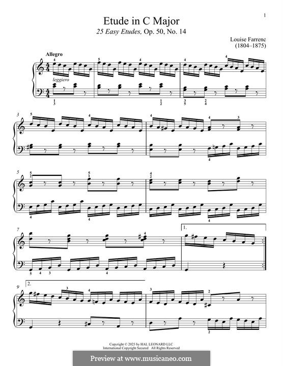Vingt-cinq études faciles (Fünfundzwanzig leichte Etüden), Op.50: No.14 Etude in C Major by Louise Farrenc