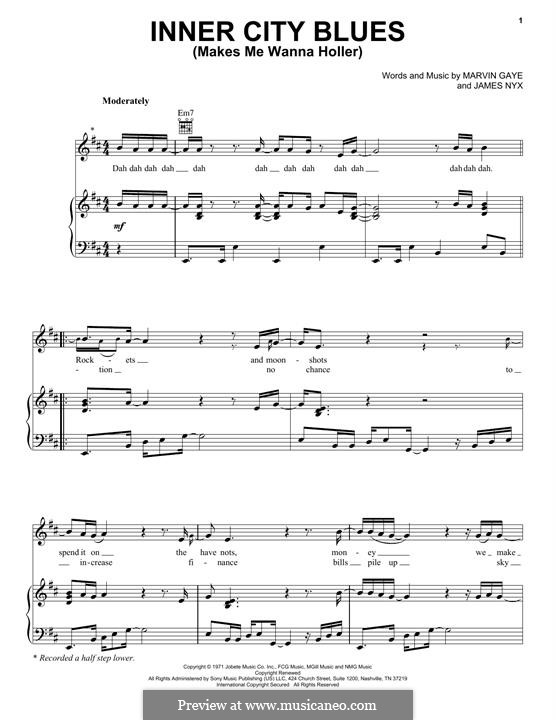 Inner City Blues (Make Me Wanna Holler): Für Stimme und Klavier (oder Gitarre) by James Nyx Jr., Marvin P. Gaye