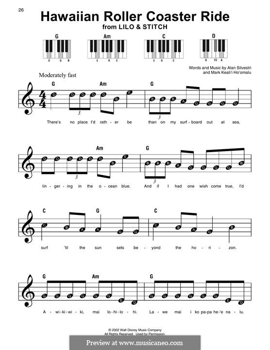 Hawaiian Roller Coaster Ride (from Lilo & Stitch): Für Klavier, leicht by Alan Silvestri, Mark Keali'i Ho'omalu