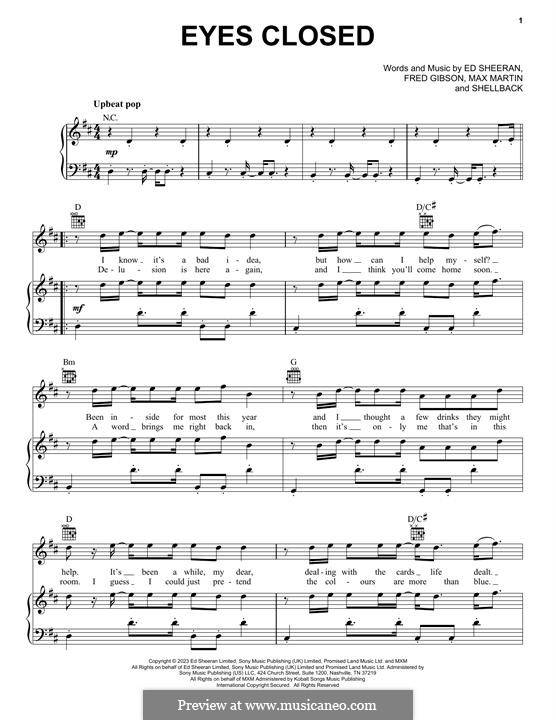 Eyes Closed: Für Stimme und Klavier (oder Gitarre) by Ed Sheeran