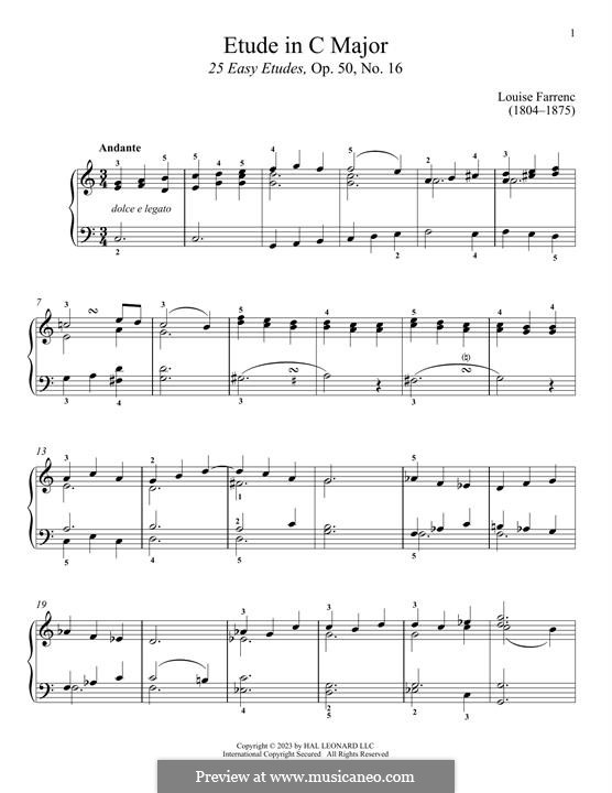Vingt-cinq études faciles (Fünfundzwanzig leichte Etüden), Op.50: No.16 Etude in C Major by Louise Farrenc