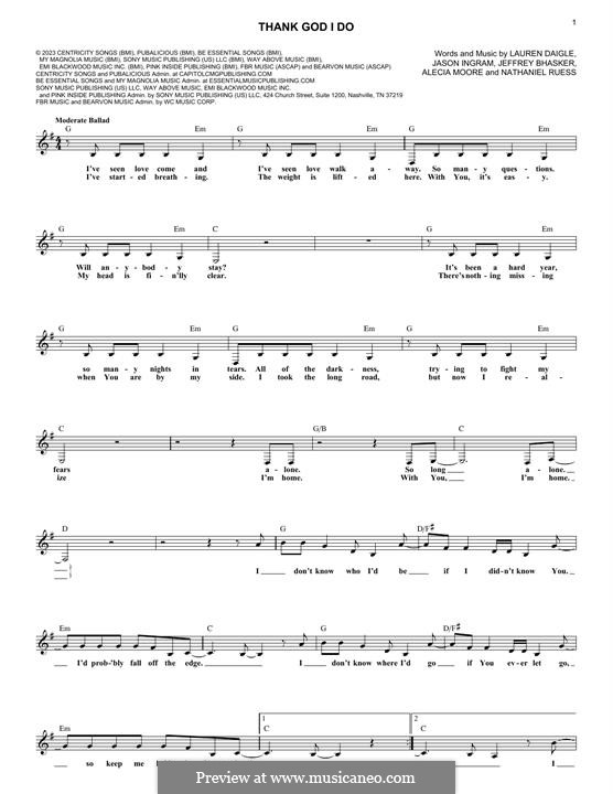 Thank God I Do (Lauren Daigle): Für Keyboard by Alecia Moore, Jason David Ingram