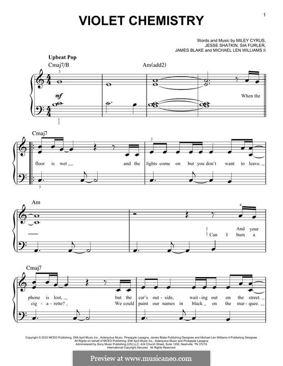 Violet Chemistry (Miley Cyrus): Für Klavier by Sia Furler, Jesse Shatkin