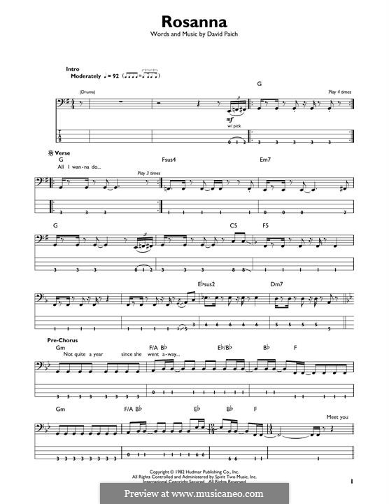 Rosanna (Toto): Für Bassgitarre mit Tabulatur by David Paich