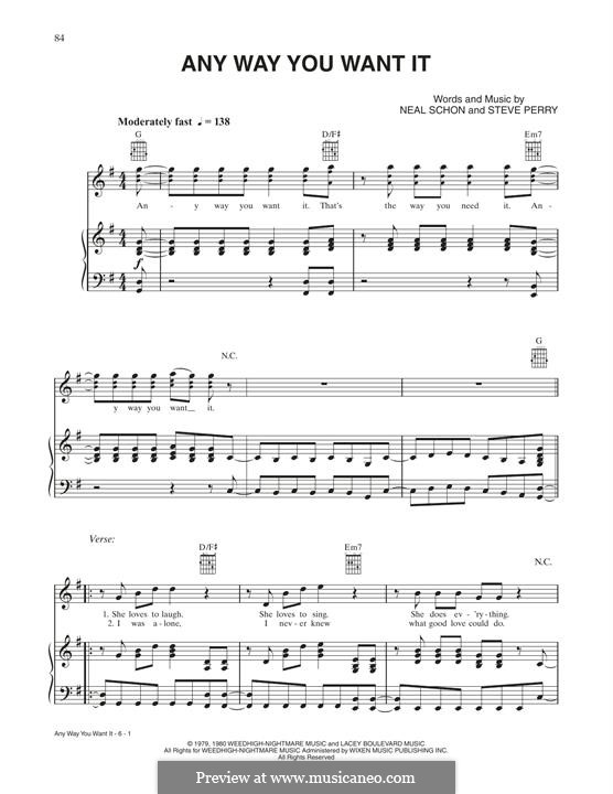Any Way You Want It (Journey): Für Stimme und Klavier (oder Gitarre) by Neal Schon, Steve Perry